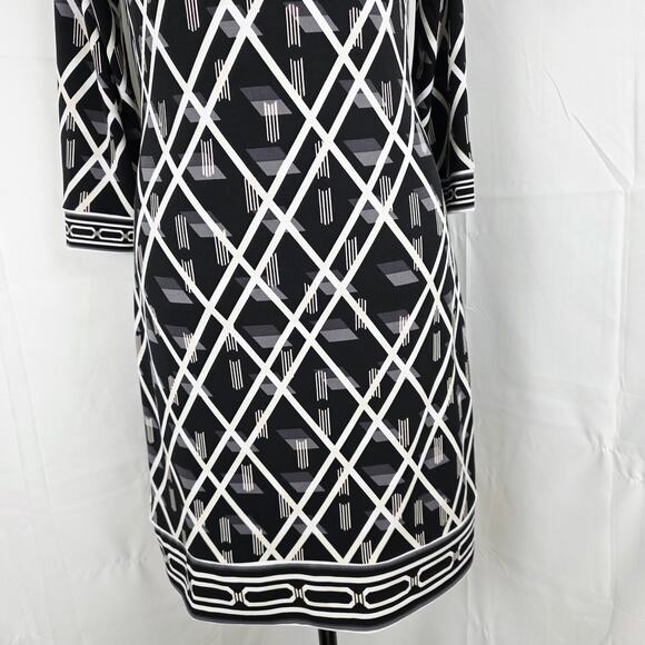 White House Black Market Dress Women S Black White Geometric Print Retro Casual - Picture 3 of 12